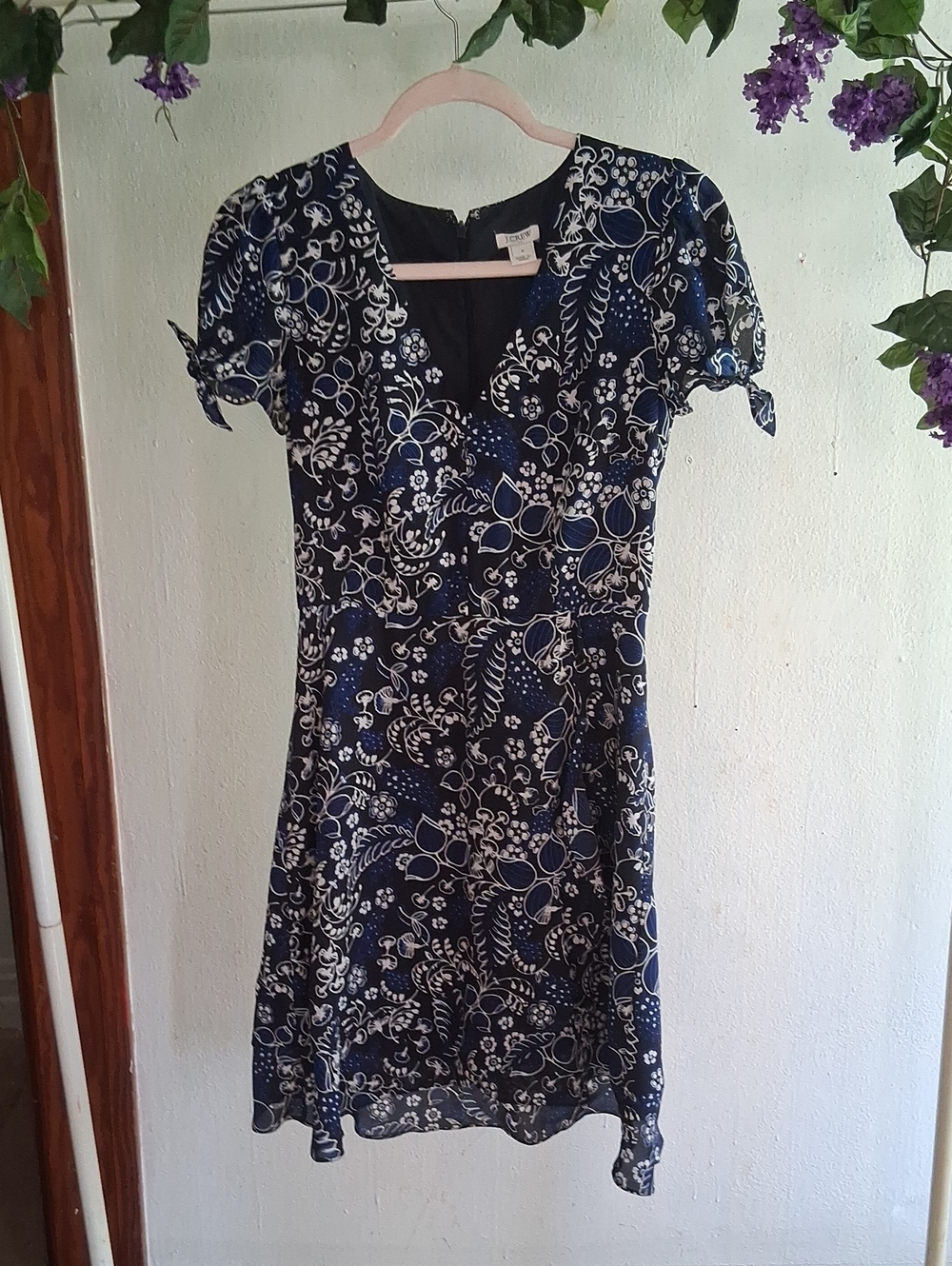 J. Crew Navy Blue Floral V-Neck Midi Dress